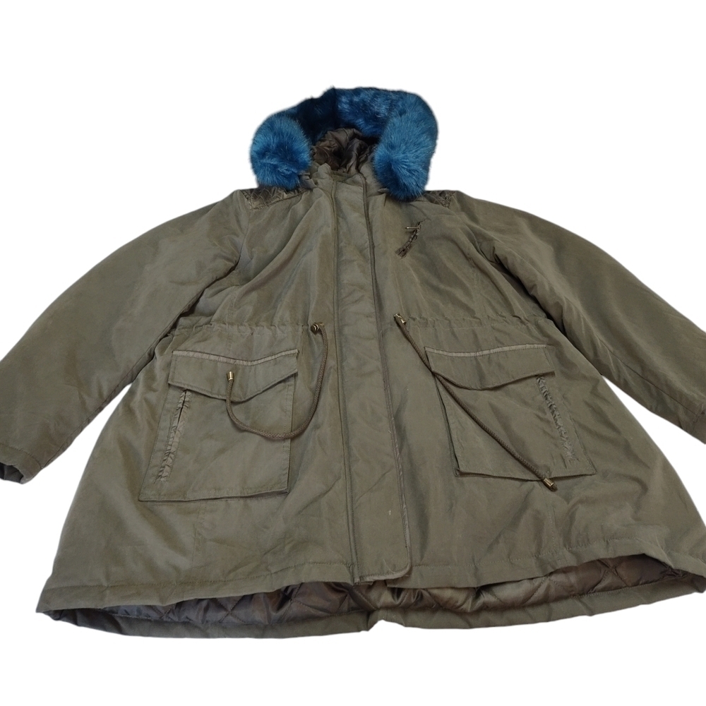 Lane Bryant Coat Women's Green Faux Fur Trimmed Parka Coat Size 18/20 - Picture 6 of 11